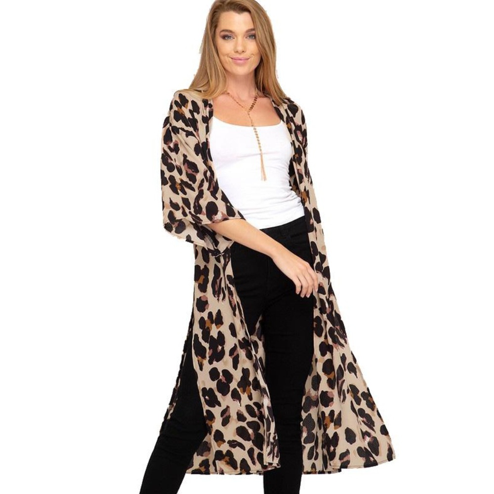 Diana Kimono Taupe Leopard Long